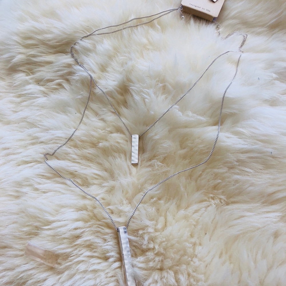 Hammered Bar Long Layered Necklace